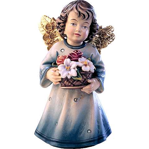 Statuina dell'angioletto con fiori, linea da 20 cm, in legno dipinto a mano, collezione Angeli Sissi - Demetz Deur