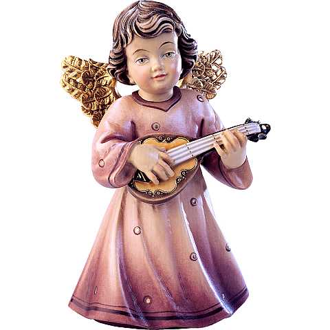 Statua dell'angioletto con mandolino, linea da 28 cm, in legno dipinto a mano, collezione Angeli Sissi - Demetz Deur
