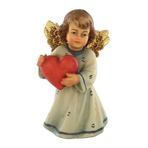 Statuina dell'angioletto con cuore, linea da 10 cm, in legno dipinto a mano, collezione Angeli Sissi - Demetz Deur