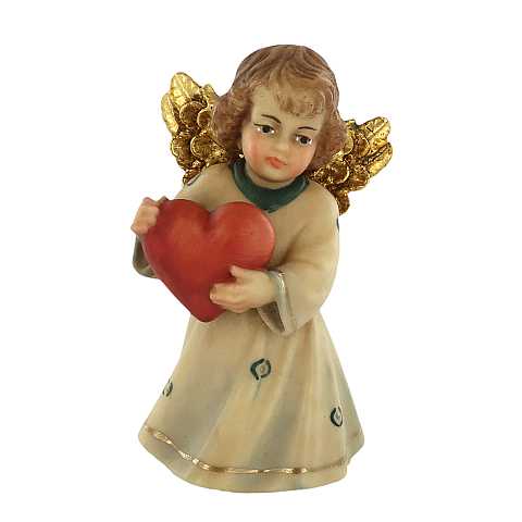Statuina dell'angioletto con cuore, linea da 7 cm, in legno dipinto a mano, collezione Angeli Sissi - Demetz Deur