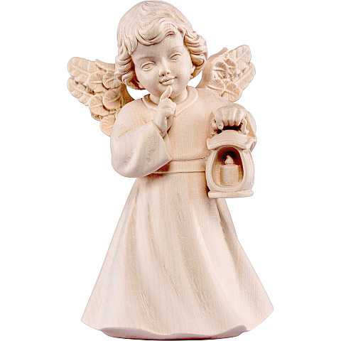 Statua dell'angioletto con lanterna, linea da 28 cm, in legno naturale, collezione Angeli Sissi - Demetz Deur