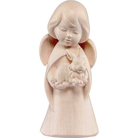 Angelo sognatore con coniglietto - Demetz - Deur - Statua in legno dipinta a mano. Altezza pari a 16 cm.