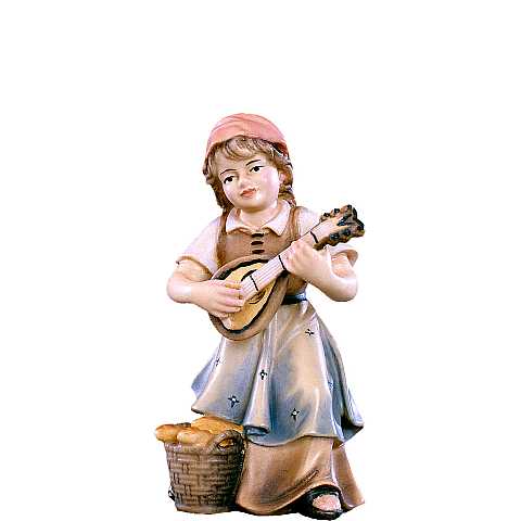 Bimba con mandolino Stile Barocco ''D.K.'', Deur Krippe, Legno Colorato Dipinto a Mano, Linea da 14 Cm - Demetz Deur