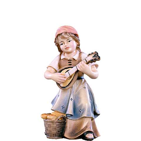 Bimba con mandolino, Statuina per Presepe Tradizionale Tirolese ''Heimatkrippe'', Legno Colorato Dipinto a Mano, Linea da 15 Cm - Demetz Deur
