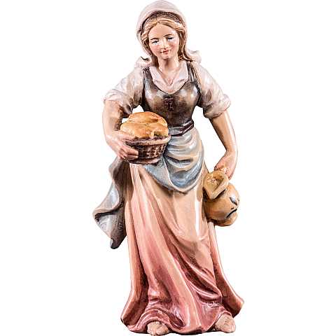 Pastorella con brocca per Presepe ''Rives Krippe'', Statuina in Legno Dipinto a Mano, Adatta a Presepe Linea 15 Cm - Demetz Deur