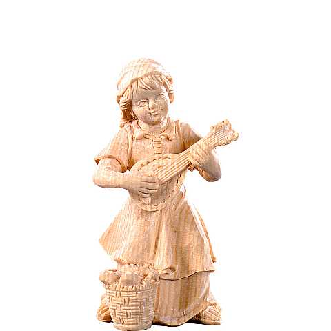 Bimba con mandolino per Presepe ''Rives Krippe'', Statuina in Legno Naturale, Adatta a Presepe Linea 15 Cm - Demetz Deur