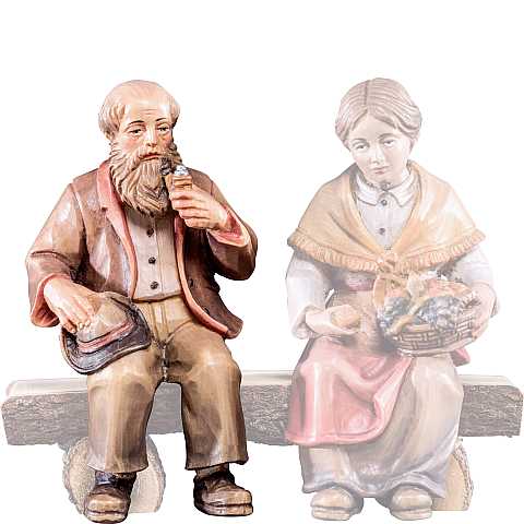 Nonno seduto per Presepe ''Rives Krippe'', Statuina in Legno Dipinto a Mano, Adatta a Presepe Linea 15 Cm - Demetz Deur