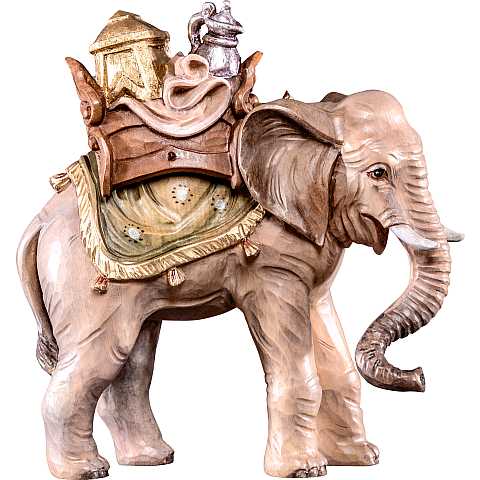 Elefante con carico ''Rives Krippe'', Statuina in Legno Dipinto a Mano, Adatta a Presepe Linea 15 Cm - Demetz Deur