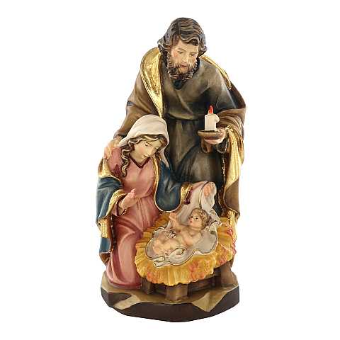 Statuina Natività: Gesù, Giuseppe e Maria, linea da 20 cm, in legno dipinto con colori a olio, serie Avvento - Demetz Deur