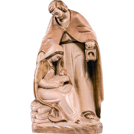 Gruppo Natività Betlemme, Statua in Legno con Rifinitura Tre Toni di Marrone e Lucidatura a Cera, Linea da 8 cm