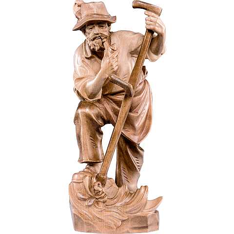 Contadino con falce - Demetz - Deur - Statua in legno dipinta a mano. Altezza pari a 10 cm.