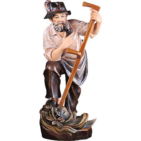 Contadino con falce - Demetz - Deur - Statua in legno dipinta a mano. Altezza pari a 10 cm.