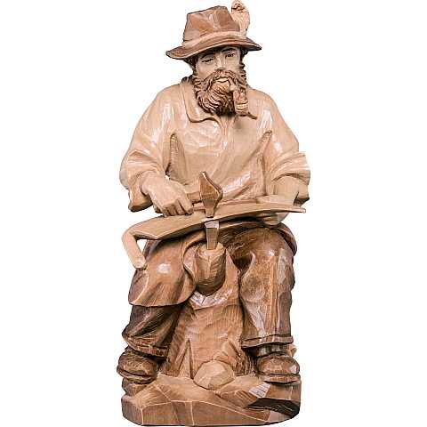Contadino seduto - Demetz - Deur - Statua in legno dipinta a mano. Altezza pari a 32 cm.