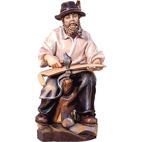 Contadino seduto - Demetz - Deur - Statua in legno dipinta a mano. Altezza pari a 32 cm.