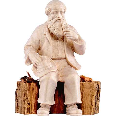 Nonno sul tronco per - Demetz - Deur - Statua in legno dipinta a mano. Altezza pari a 11 cm.