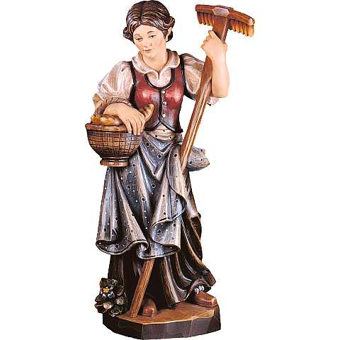 Contadina con rastrello - Demetz - Deur - Statua in legno dipinta a mano. Altezza pari a 10 cm.