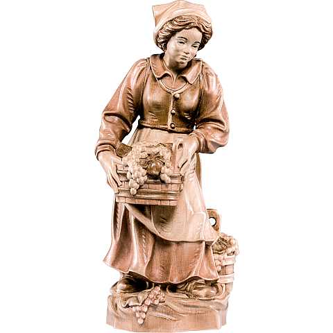 Vendemmiatrice - Demetz - Deur - Statua in legno dipinta a mano. Altezza pari a 15 cm.