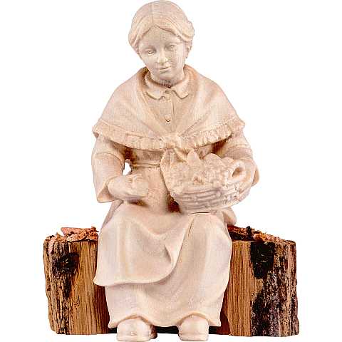 Nonna sul tronco per - Demetz - Deur - Statua in legno dipinta a mano. Altezza pari a 11 cm.