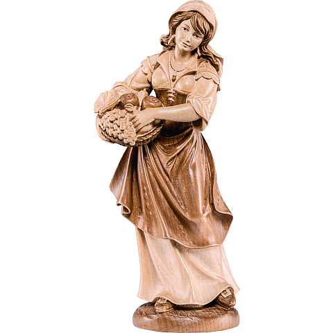 Donna con frutta - Demetz - Deur - Statua in legno dipinta a mano. Altezza pari a 10 Cm - Demetz Deur