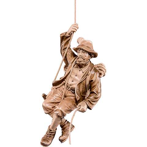 Alpinista in cordata - Demetz - Deur - Statua in legno dipinta a mano. Altezza pari a 25 cm.