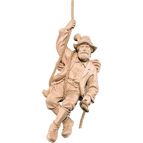 Alpinista in cordata tiglio - Demetz - Deur - Statua in legno dipinta a mano. Altezza pari a 33 cm.