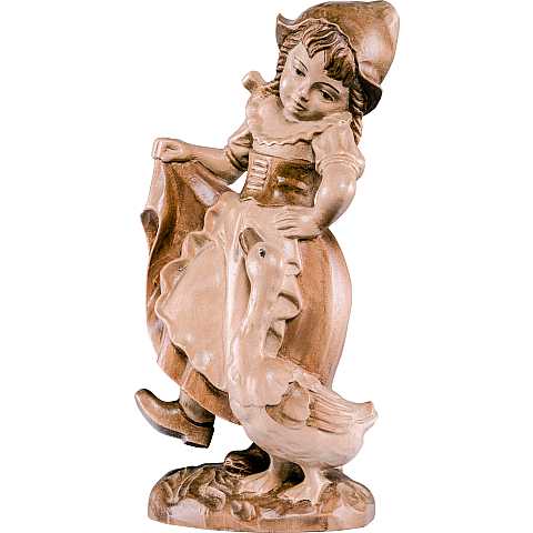 Lisa con le oche - Demetz - Deur - Statua in legno dipinta a mano. Altezza pari a 13 cm.
