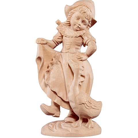 Lisa con le oche tiglio - Demetz - Deur - Statua in legno dipinta a mano. Altezza pari a 25 cm.