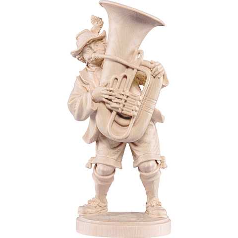 Statuina Suonatore di Tuba, Statua Musicista con Tuba, Legno Naturale, Linea  33 cm.