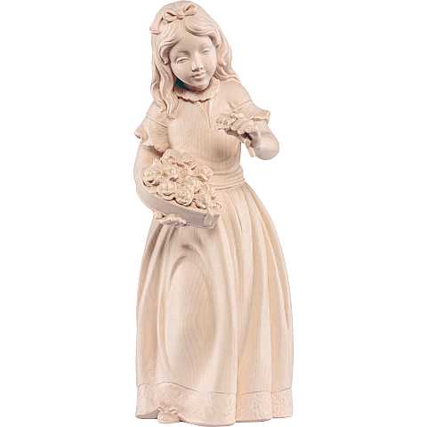 Statuina Fanciulla con Rose, Statua Ragazza con Rosa, Legno Naturale, Linea 30 Cm - Demetz Deur