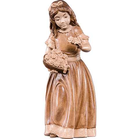 Fanciulla con le rose - Demetz - Deur - Statua in legno dipinta a mano. Altezza pari a 15 cm.