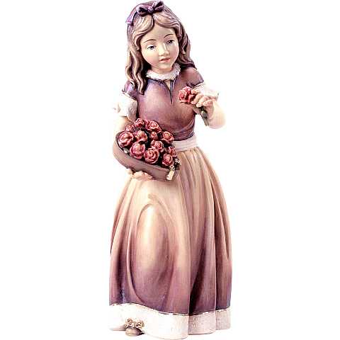 Fanciulla con le rose - Demetz - Deur - Statua in legno dipinta a mano. Altezza pari a 20 cm.