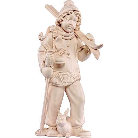 Ragazzo con sci - Demetz - Deur - Statua in legno dipinta a mano. Altezza pari a 20 cm.