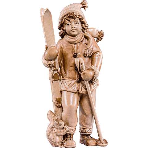 Ragazza con sci - Demetz - Deur - Statua in legno dipinta a mano. Altezza pari a 15 cm.