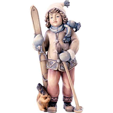 Ragazza con sci - Demetz - Deur - Statua in legno dipinta a mano. Altezza pari a 20 cm.