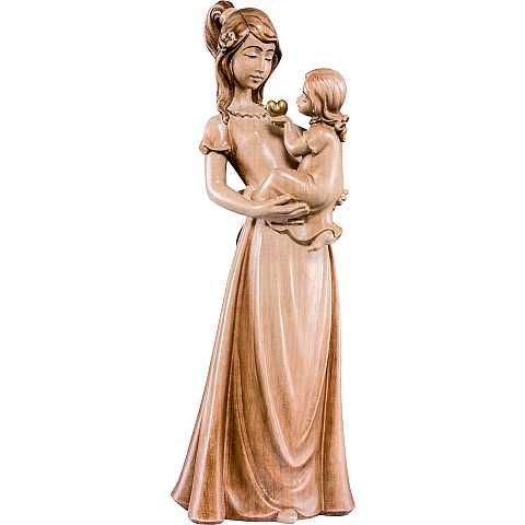 Statuina Mamma con Figlia, Statua dell'Affetto con Madre e Bambina, Legno 3 Toni di Marrone, Linea 60 Cm - Demetz Deur