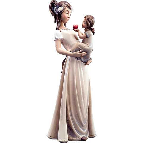 Statuina Mamma con Figlia, Statua dell'Affetto con Madre e Bambina, Legno Dipinto a Mano, Linea 30 Cm - Demetz Deur