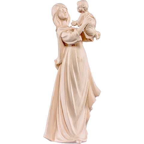 Statuina Mamma con Figlio, Statua della Felicità con Madre e Bambino, Legno Naturale, Linea 40 Cm - Demetz Deur