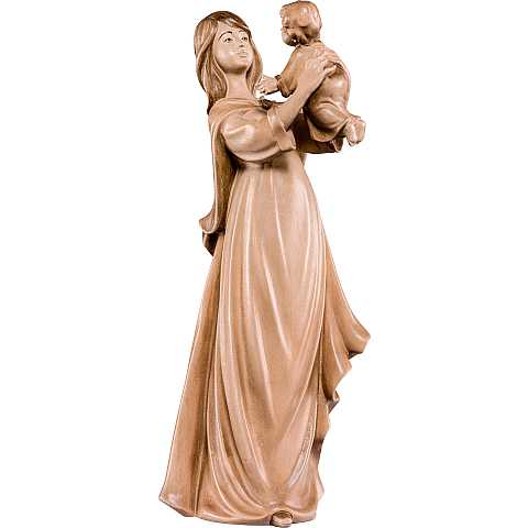 Statuina Mamma con Figlio, Statua della Felicità con Madre e Bambino, Legno in 3 Toni di Marrone, Linea 20 Cm - Demetz Deur