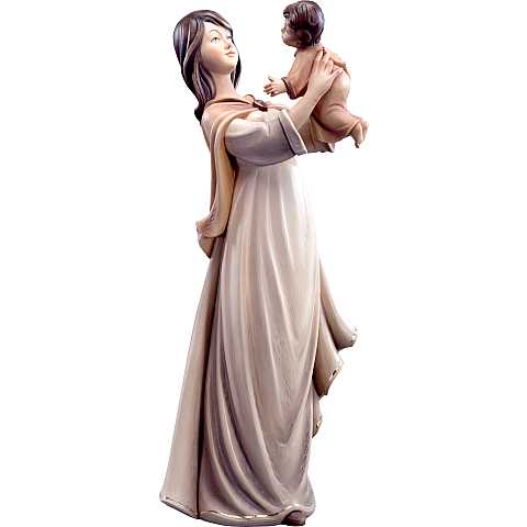 Statuina Mamma con Figlio, Statua della Felicità con Madre e Bambino, Legno Dipinto a Mano, Linea 20 Cm - Demetz Deur
