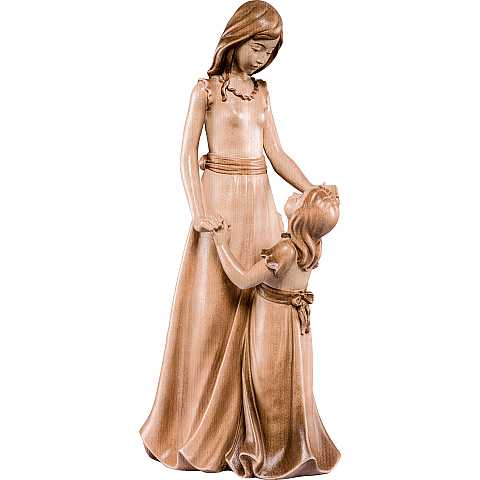 Statuina Mamma con Bambina, Statua della Amicizia tra Madre e Figlia, Legno 3 Toni di Marrone, Linea 20 Cm - Demetz Deur