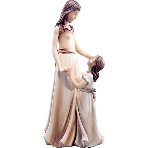 Statuina Mamma con Figlia, Statua della Amicizia tra Madre e Bambina, Legno Dipinto a Mano, Linea 30 Cm - Demetz Deur