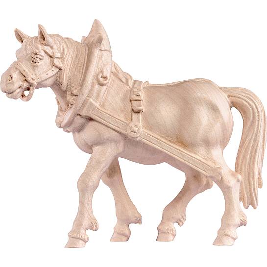Statua del Cavallo da Tiro Lato Destro, Statuina Cavallo, Legno Naturale, Lunghezza: 18 Cm - Demetz Deur