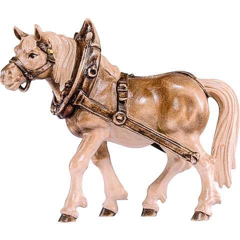 Statua del Cavallo da Tiro Lato Destro, Statuina Cavallo, Legno 3 Toni di Marrone, Lunghezza: 18 Cm - Demetz Deur