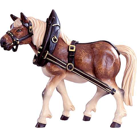 Statua del Cavallo da Tiro Lato Destro, Statuina Cavallo, Legno Colorato Dipinto a Mano, Lunghezza: 13 Cm - Demetz Deur