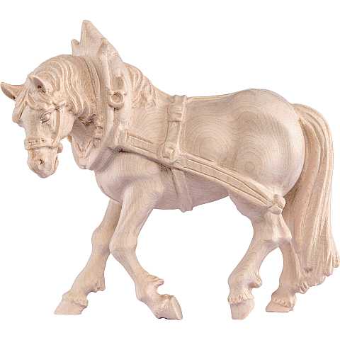 Statua del Cavallo da Tiro Lato Sinistro, Statuina Cavallo, Legno Naturale, Lunghezza: 18 Cm - Demetz Deur