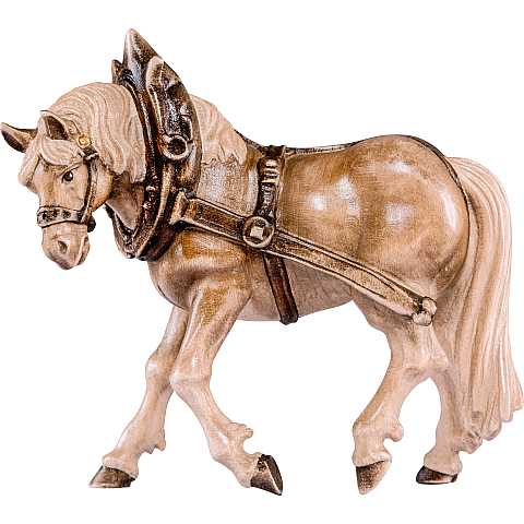 Statua del Cavallo da Tiro Lato Sinistro, Statuina Cavallo, Legno 3 Toni di Marrone, Lunghezza: 18 Cm - Demetz Deur