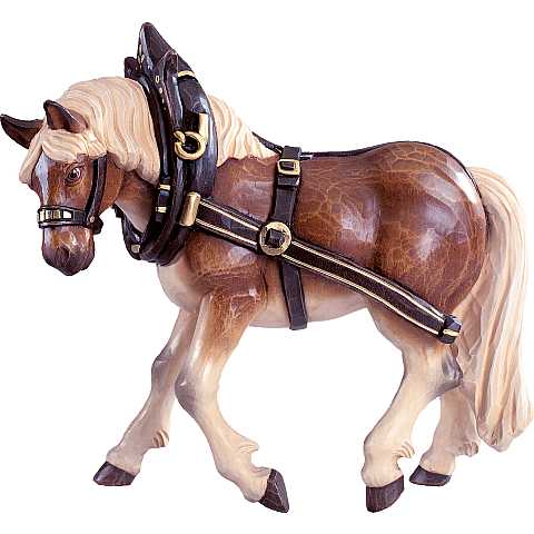 Statua del Cavallo da Tiro Lato Sinistro, Statuina Cavallo, Legno Colorato Dipinto a Mano, Lunghezza: 11 Cm - Demetz Deur