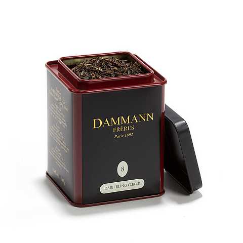 Dammann Darjeeling G.F.O.P. (Golden Flowery Orange Pekoe) 8 - Tè nero con un sapore di mandorla e pesca matura, 100 grammi, Dammann Frères