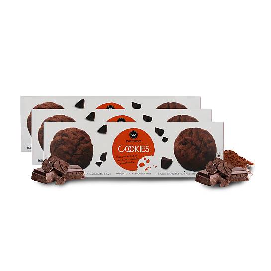 Deseo 3 Confezioni di Biscotti di Frolla al Burro con Cacao e Cioccolato Fondente, Cookies Artigianali al Cacao e Cioccolato, Sfornati in Italia, 3 x 160g