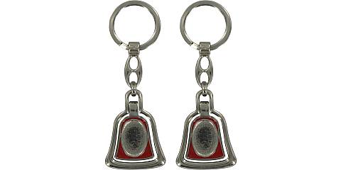 Fondo Portachiavi campana doppia in metallo nichelato con smalto rosso